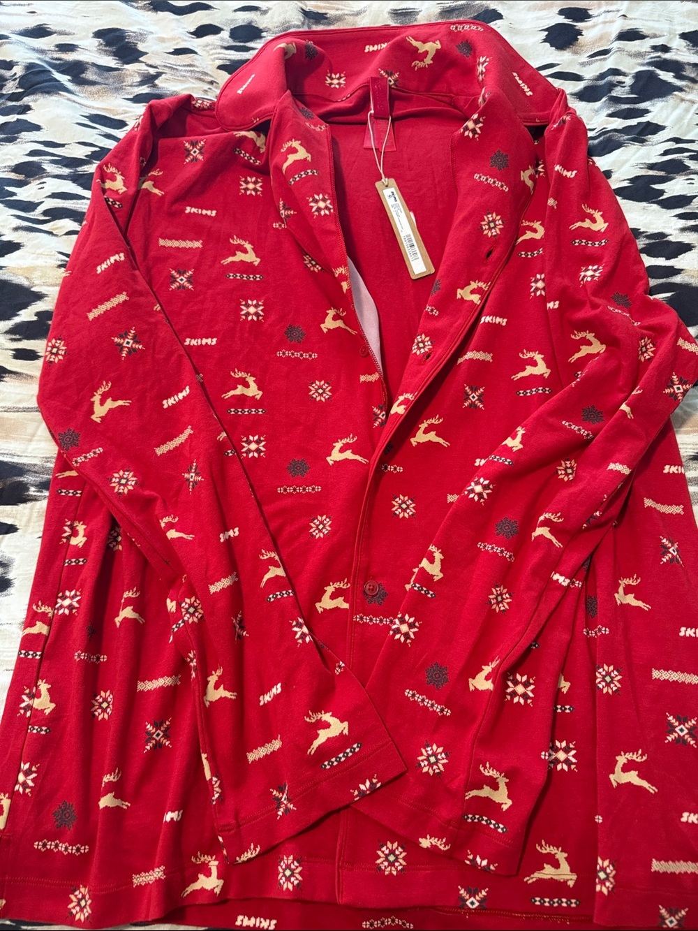 Skims Holiday 2025 Red Reindeer Print PJ Top Size Medium NWT